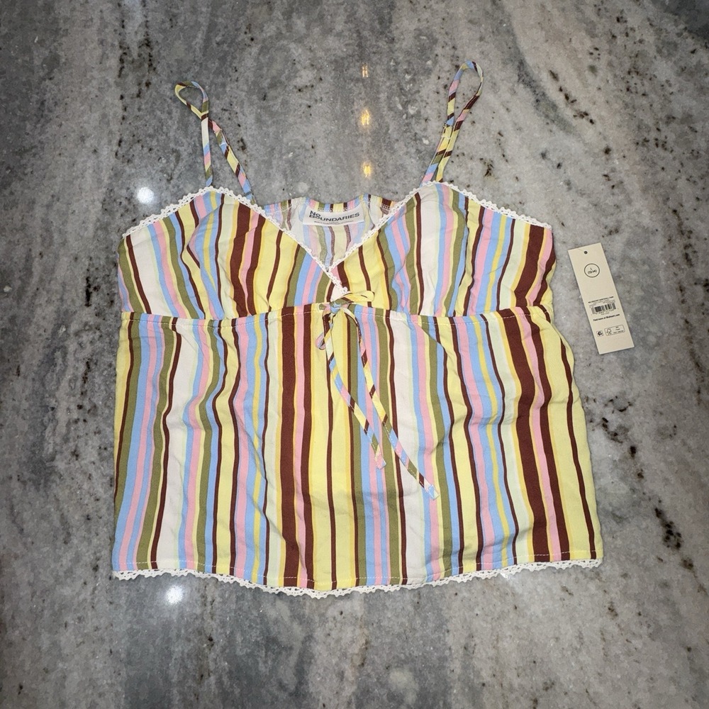 NWT No Boundaries Sz Large Strappy Babydoll Top Short Striped Y2K Retro Festival